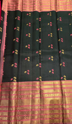 Bottle green with pink pure  Kanjeevaram saree