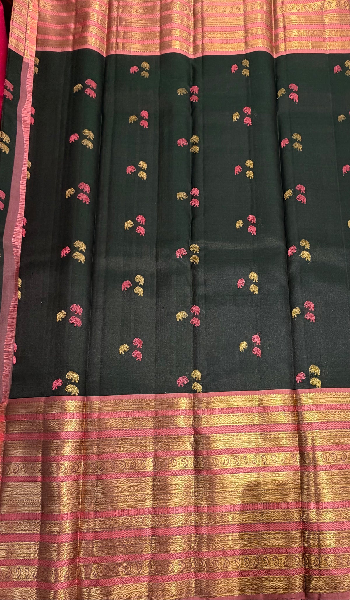 Bottle green with pink pure  Kanjeevaram saree