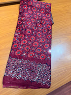 Maroon Pure ajrak mirror work saree with tissue pallu