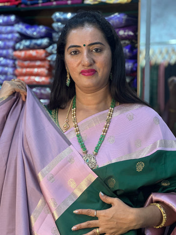 Dark green and baby pink semi silk sarees