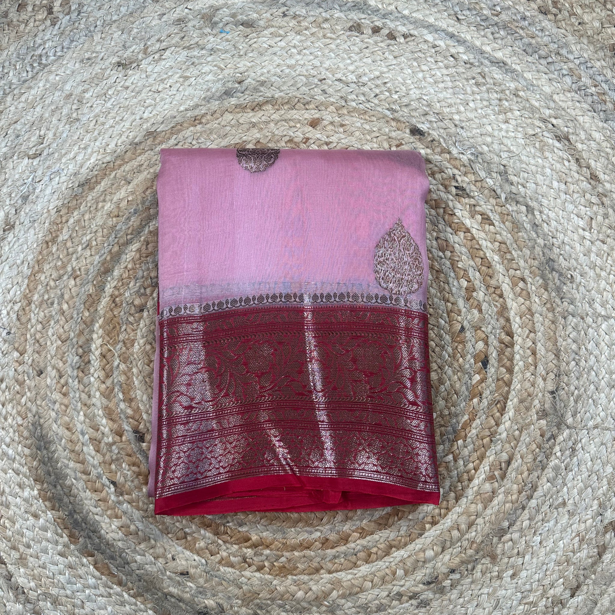 Baby pink with red pure Kora organza