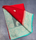 Red Banarasi pure khadi chiffon saree sliver zari saree