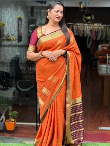 Rust orange and coffee brown,pure crepe Mysore Silk sarees 140 gsm brocade sarees
