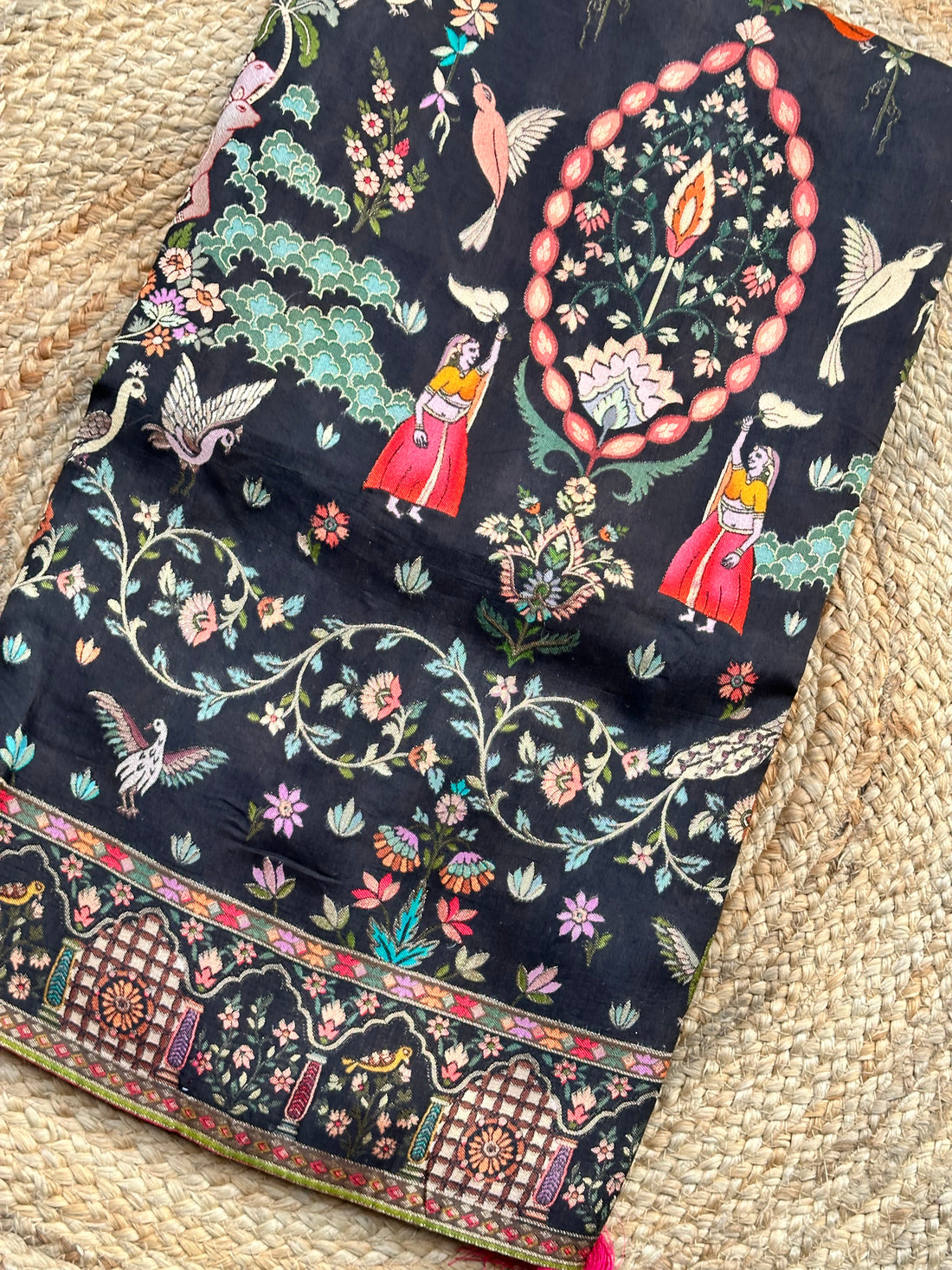 Black pure moonga pashmina weaving saree