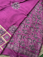 Onion pink pure modal Ajrak sarees