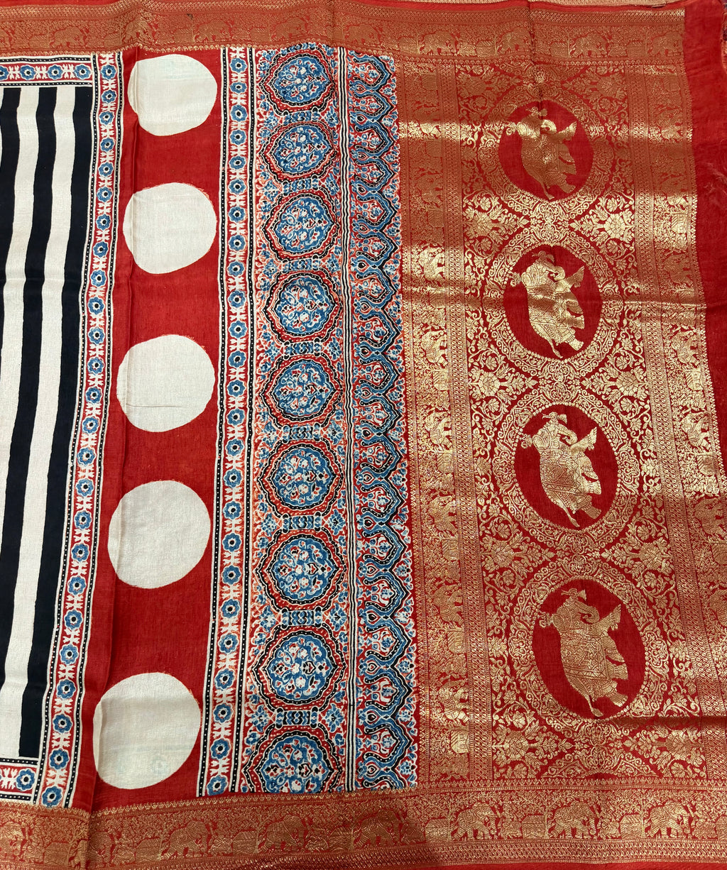 Black n white stripes pure Ajrak dola sarees