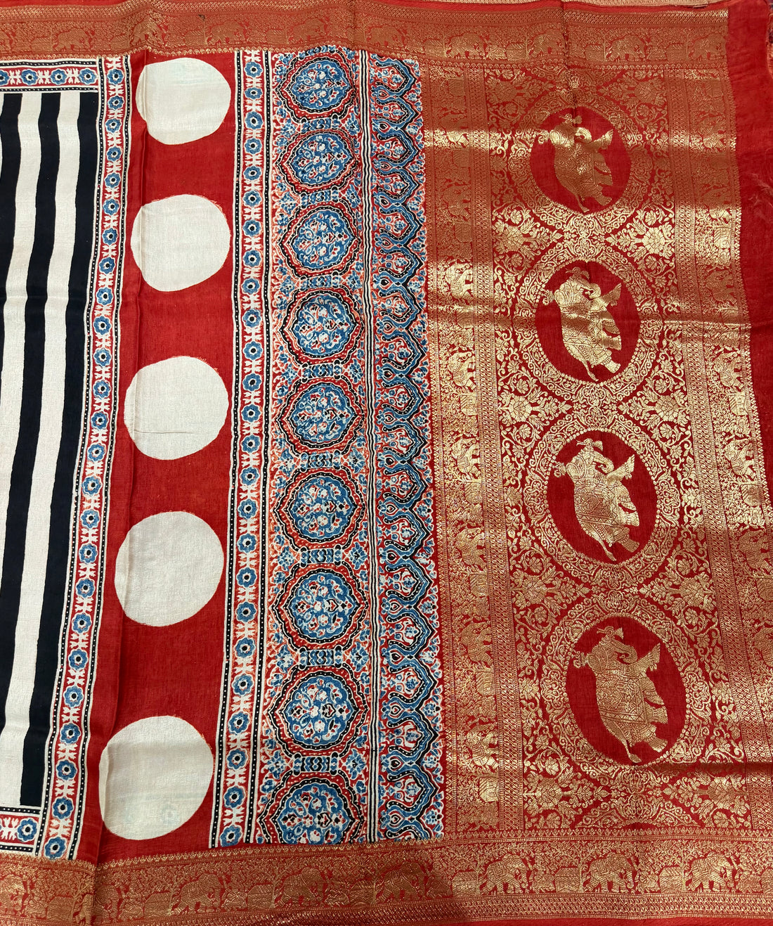 Black n white stripes pure Ajrak dola sarees