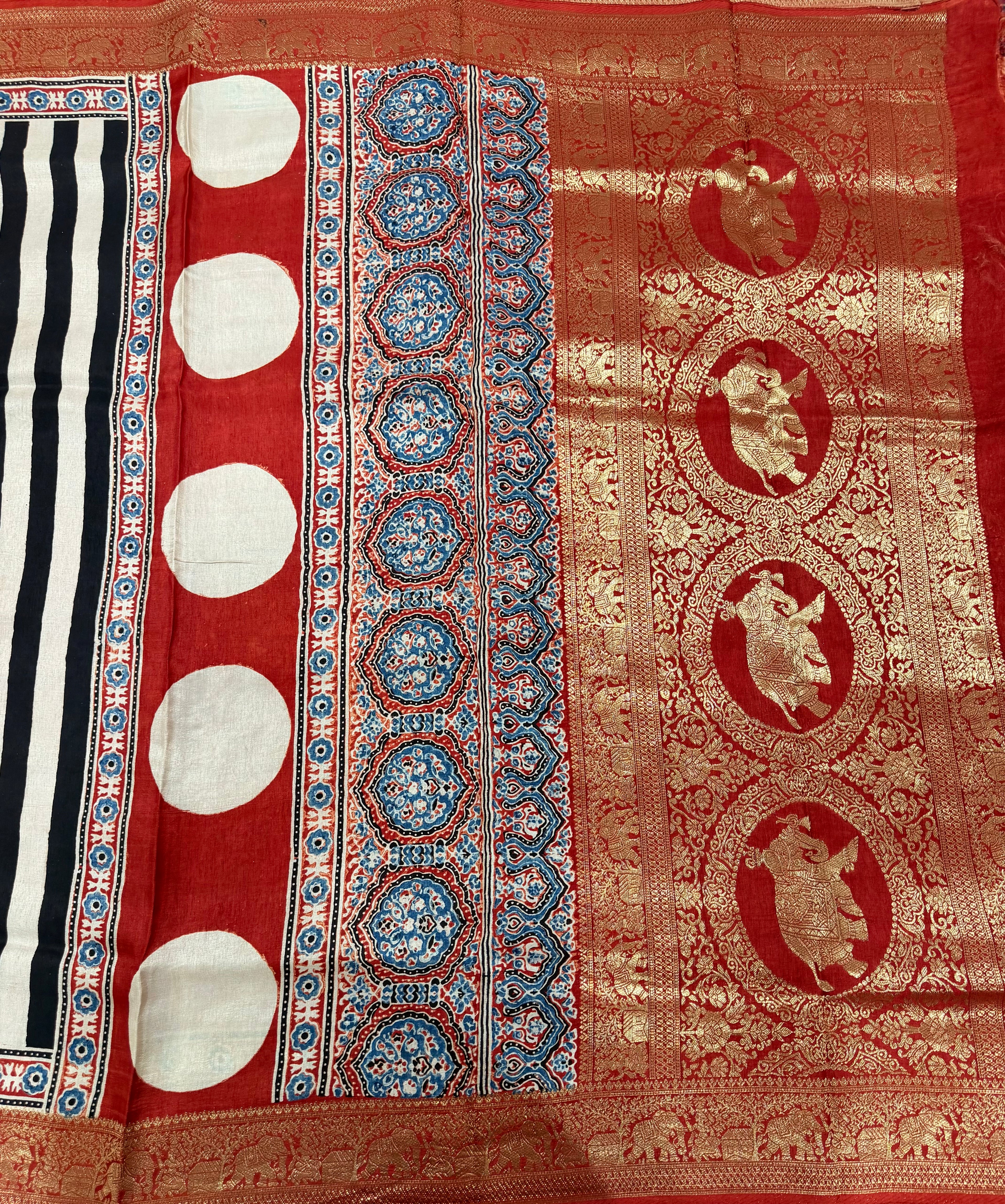 Black n white stripes pure Ajrak dola sarees