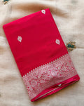 Rani pink Banarasi pure khadi chiffon saree sliver zari saree