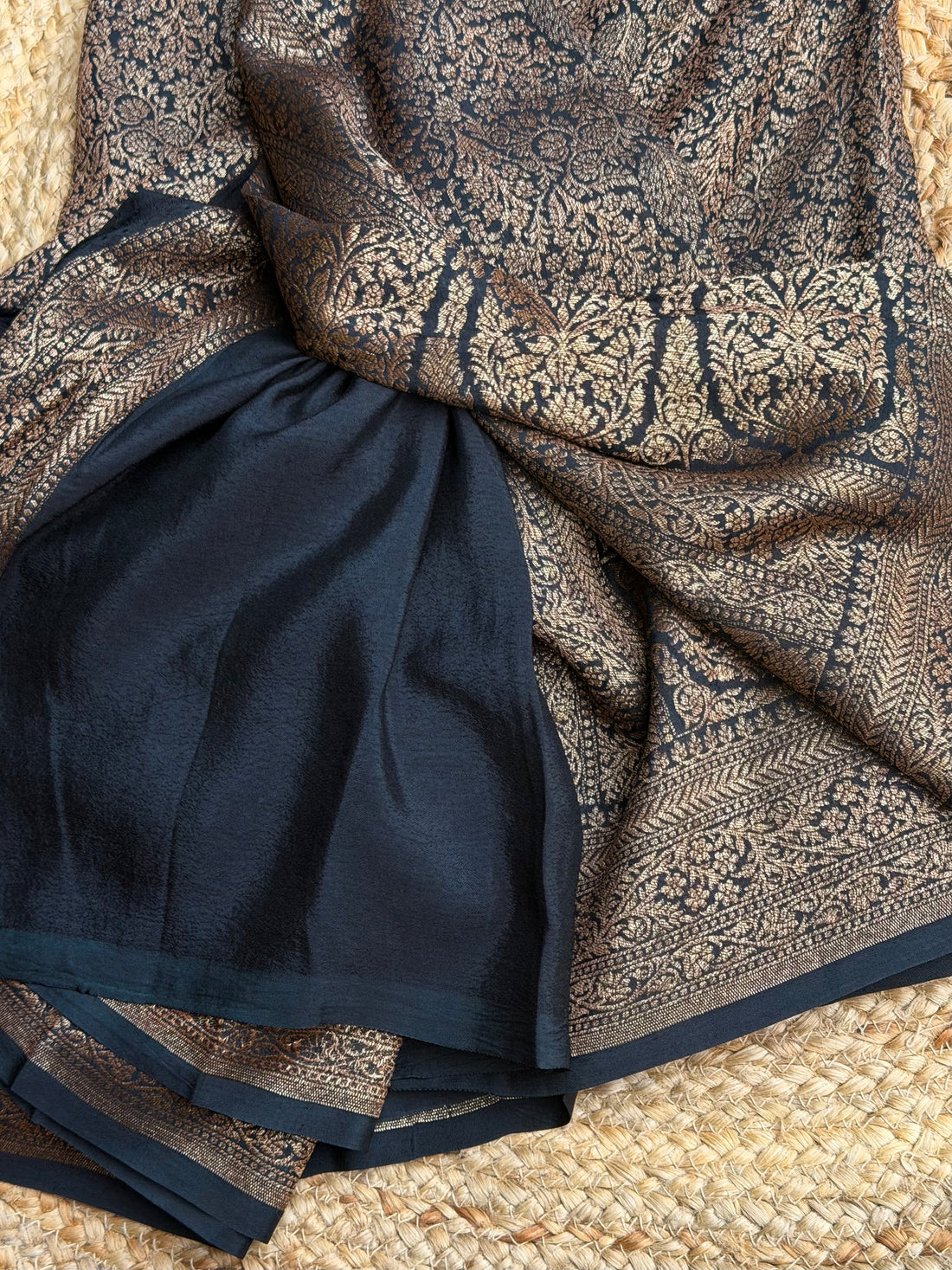 Black self semi Banarasi crepe saree