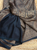 Black self semi Banarasi crepe saree