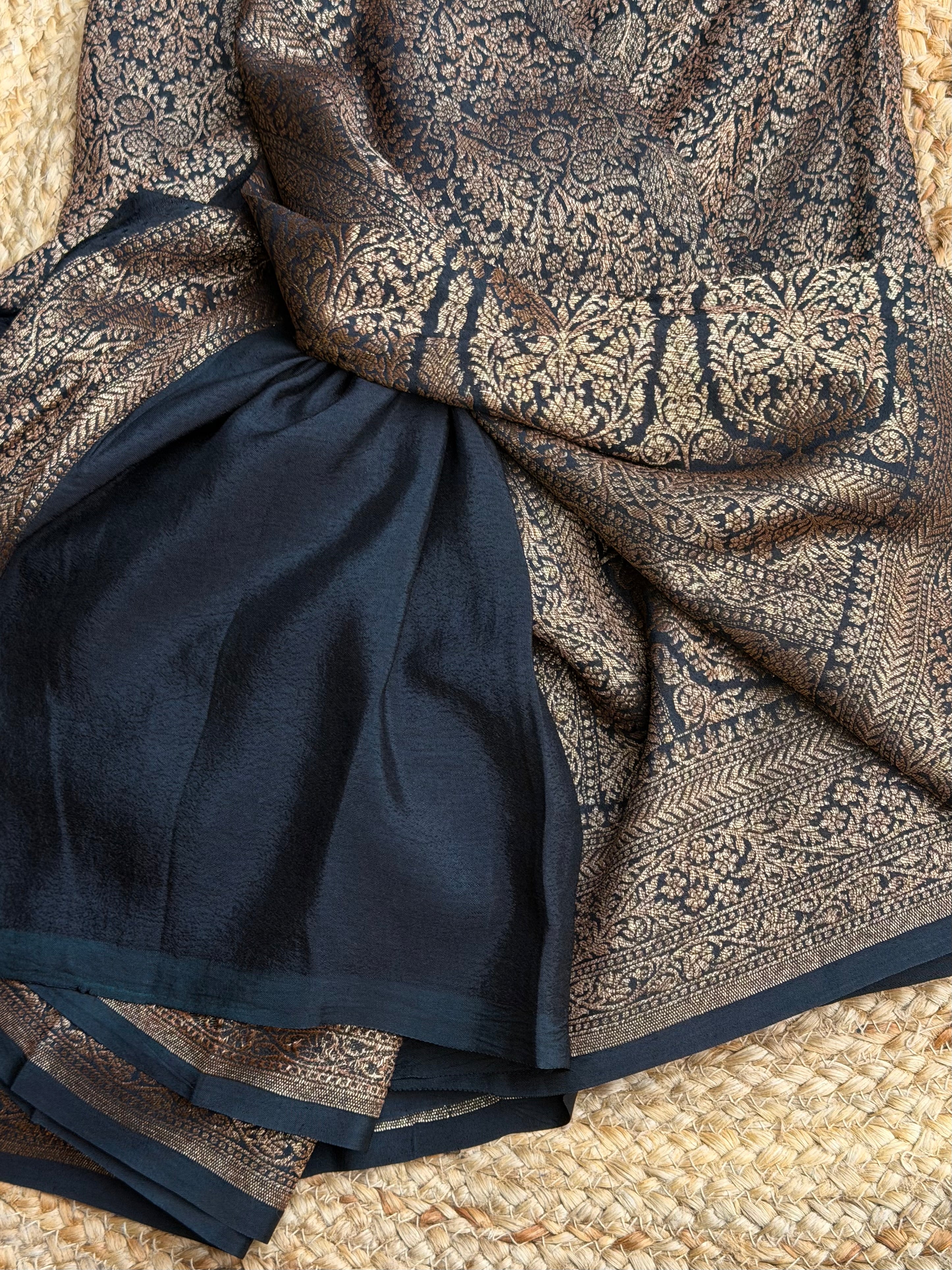 Black self semi Banarasi crepe saree