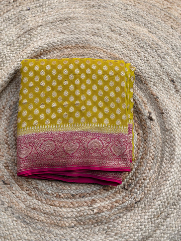 Light mustard and pink pure khadi georgette sarees