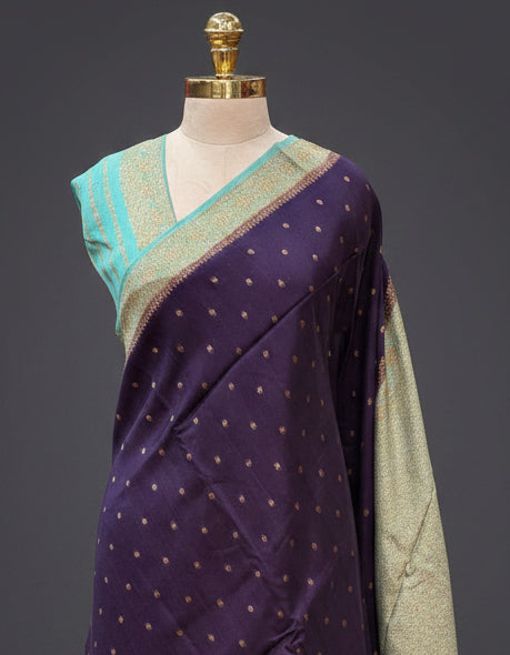 Dark purple contrast small butta Tussar saree (STS107)
