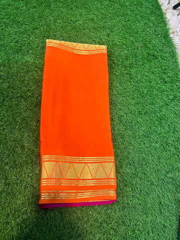 Orange and pink half and half Mysore Silk sarees.