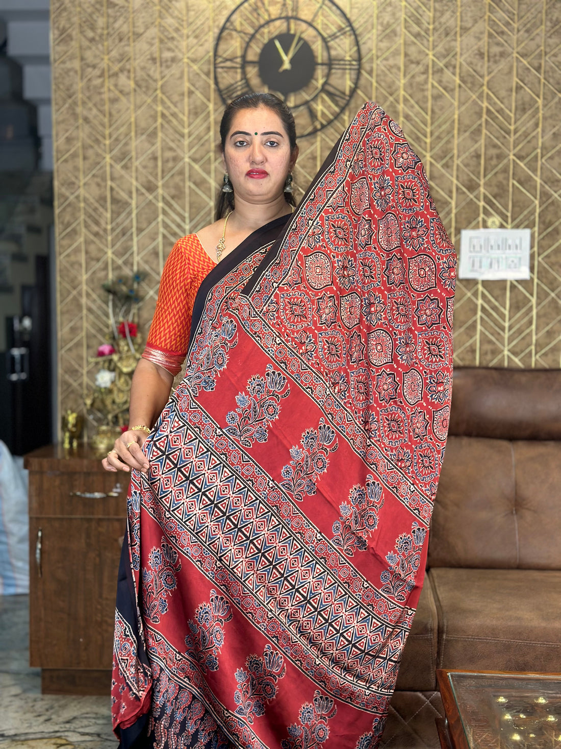 Pure modal silk sarees. Ajrak prints.