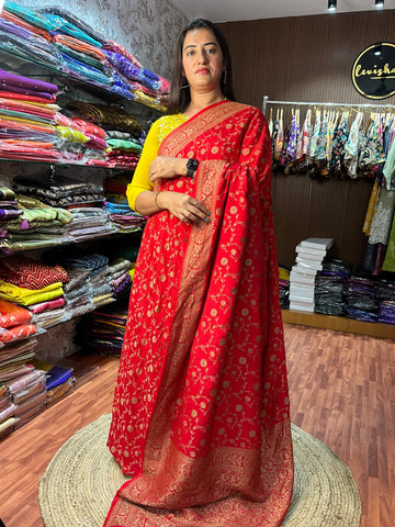 Pure Crepe Banarasi with Jaal Pattern (Red)