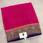 Rani pink n blue partly pallu pure benarasi crepe silk saree