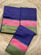 Purple pink and leaf green pure crepe chiffon 3D Banaras