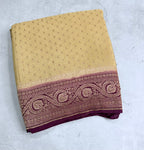 Cream n wine pure benarasi crepe silk saree