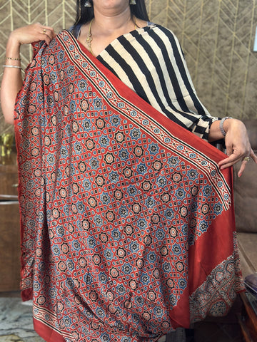 Pure modal silk. With vertical stripes Ajrak blouse.