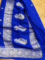 Royal blue Banarasi pure khadi chiffon saree sliver zari woven