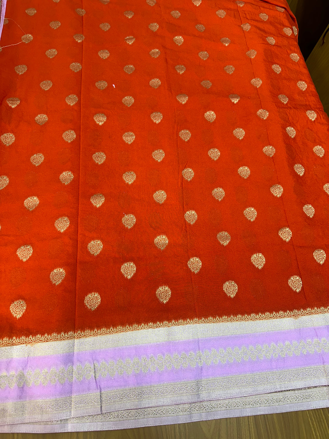 Orange and baby pink georget Saree
