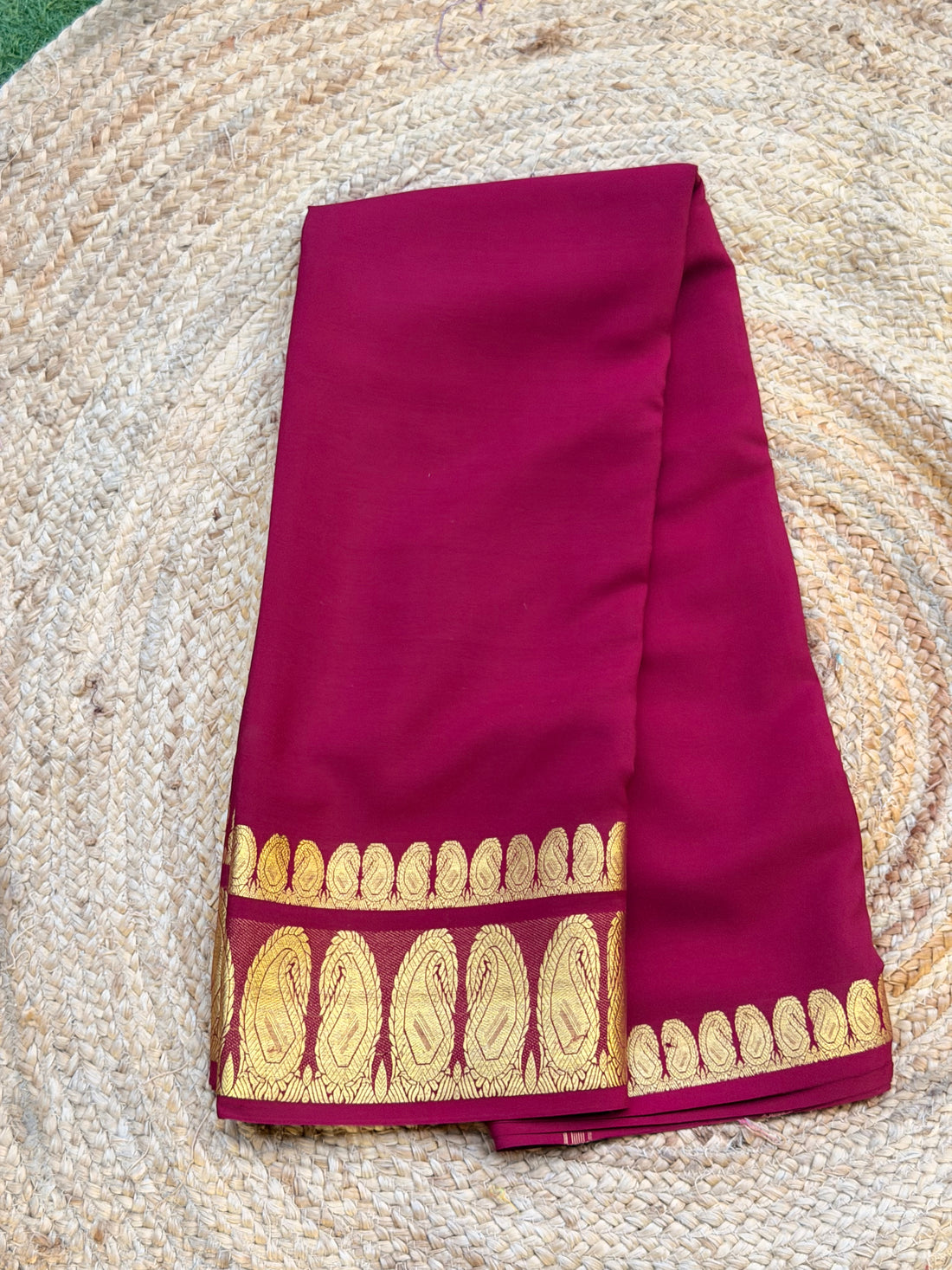 Maroon KSIC double mango border crepe Mysore silk 120gsm