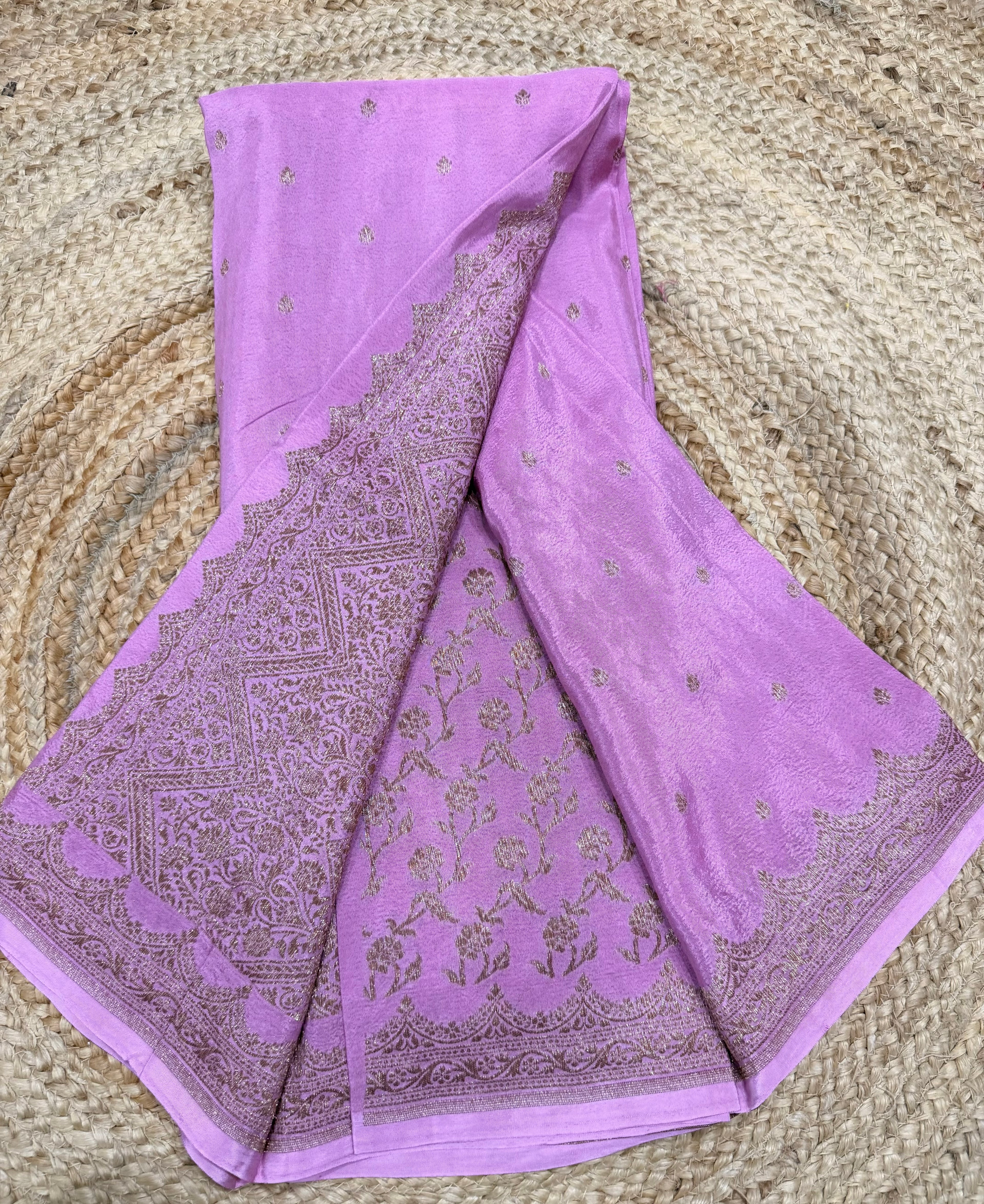 Onion Pink pure Banarasi crepe saree