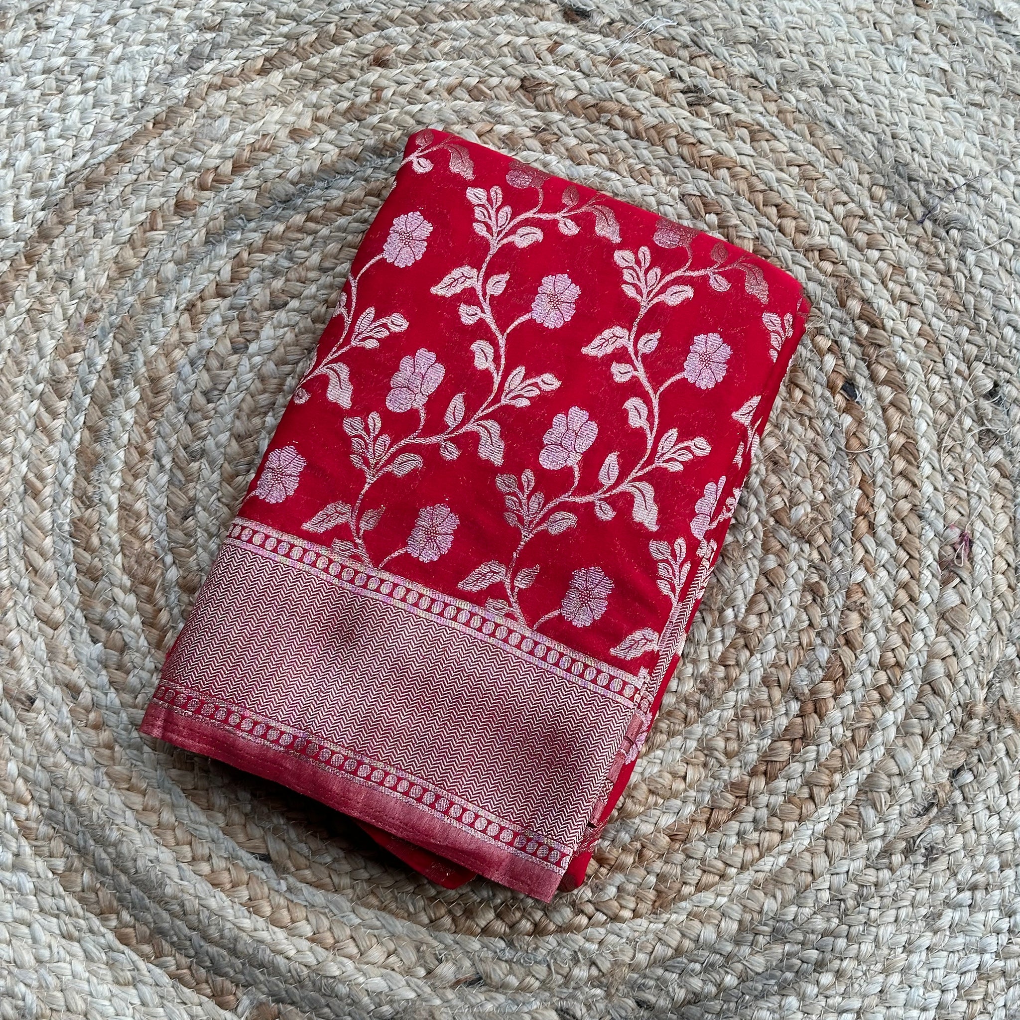 Hot Red designer georgette jaal pattern