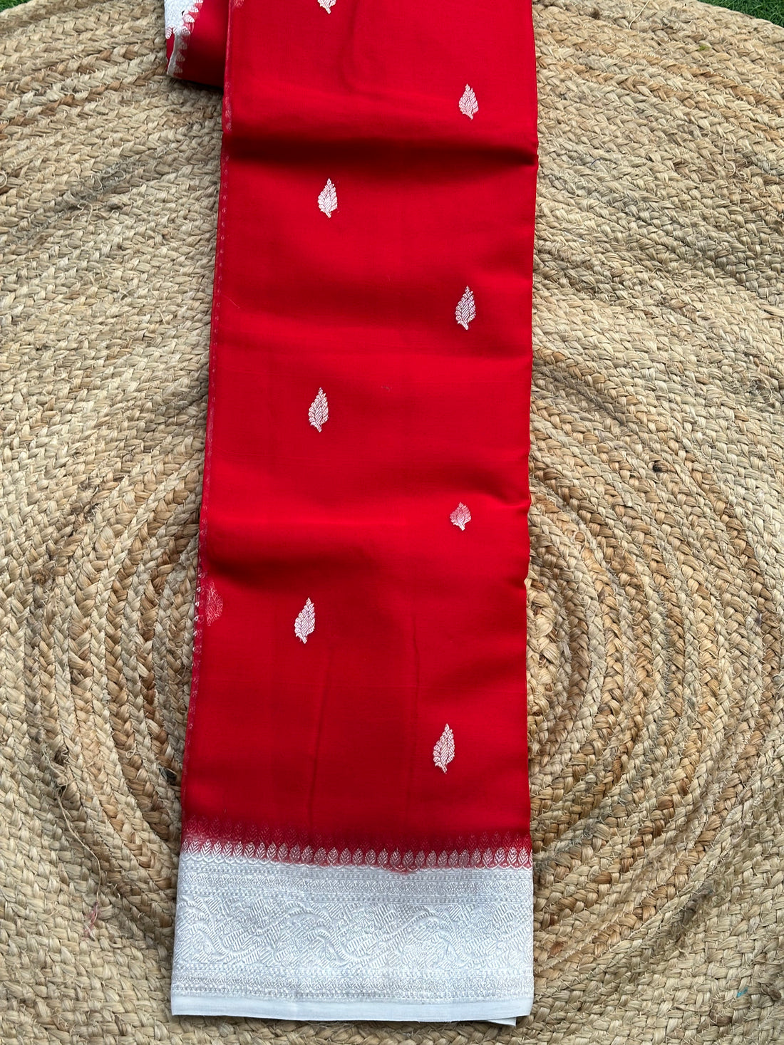 Red and silver pure khaddi chiffon silver zari woven