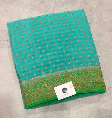 Pastel blue pure benarasi crepe silk saree
