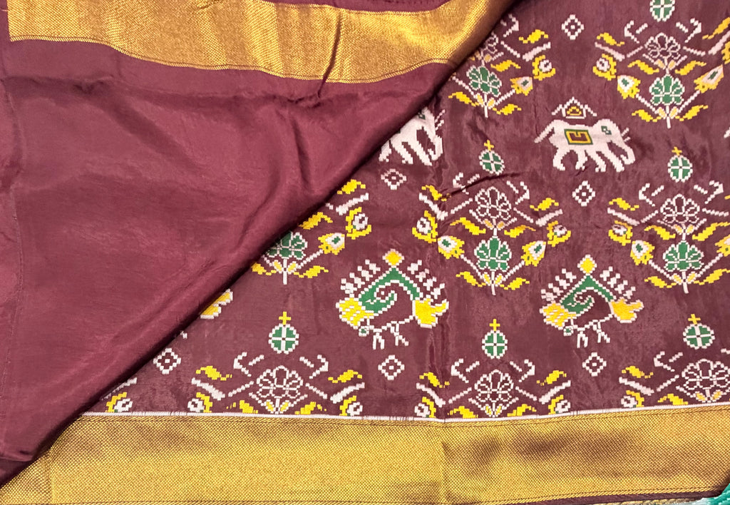 Dark brown small border tusser Paithani saree