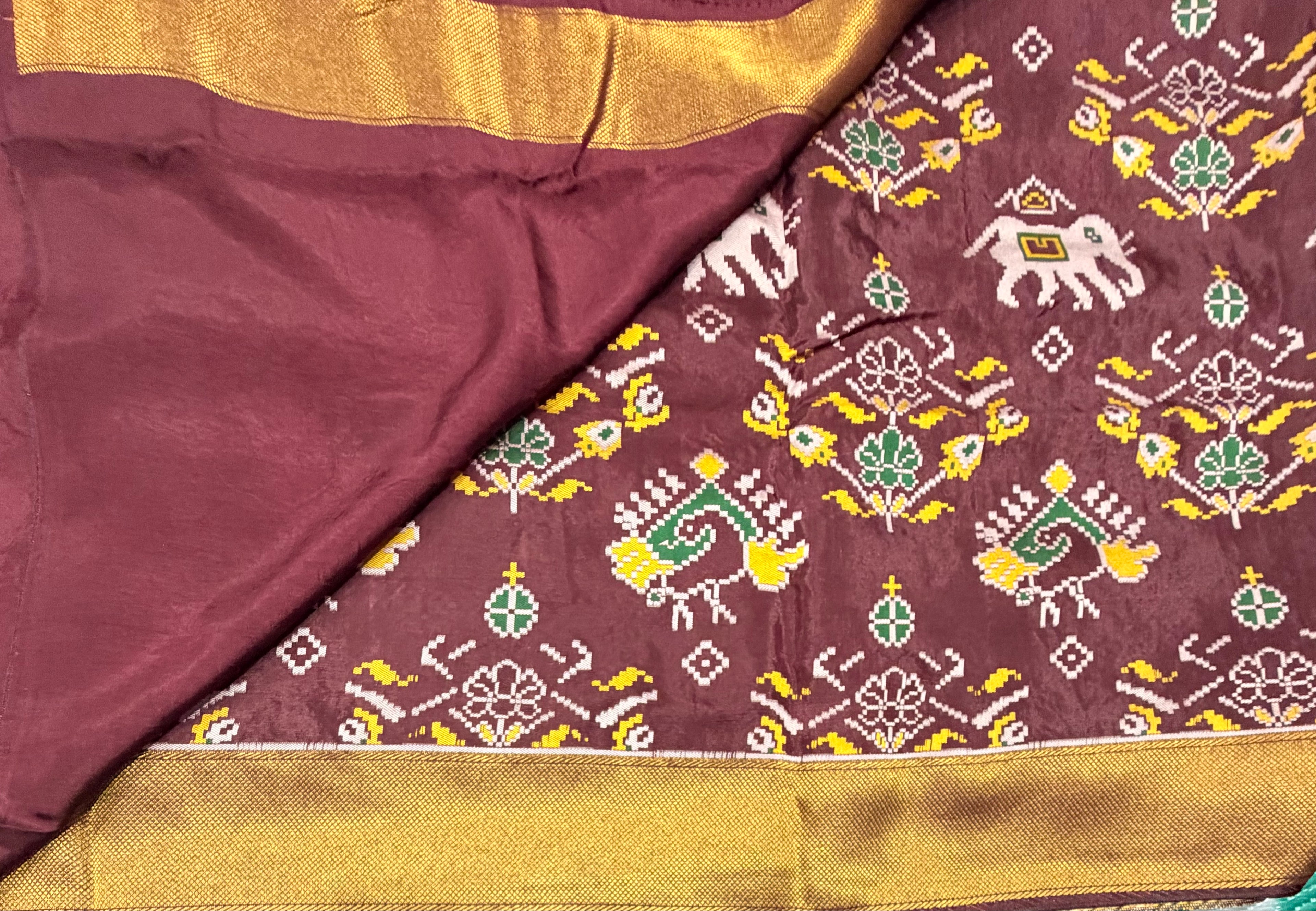 Dark brown small border tusser Paithani saree