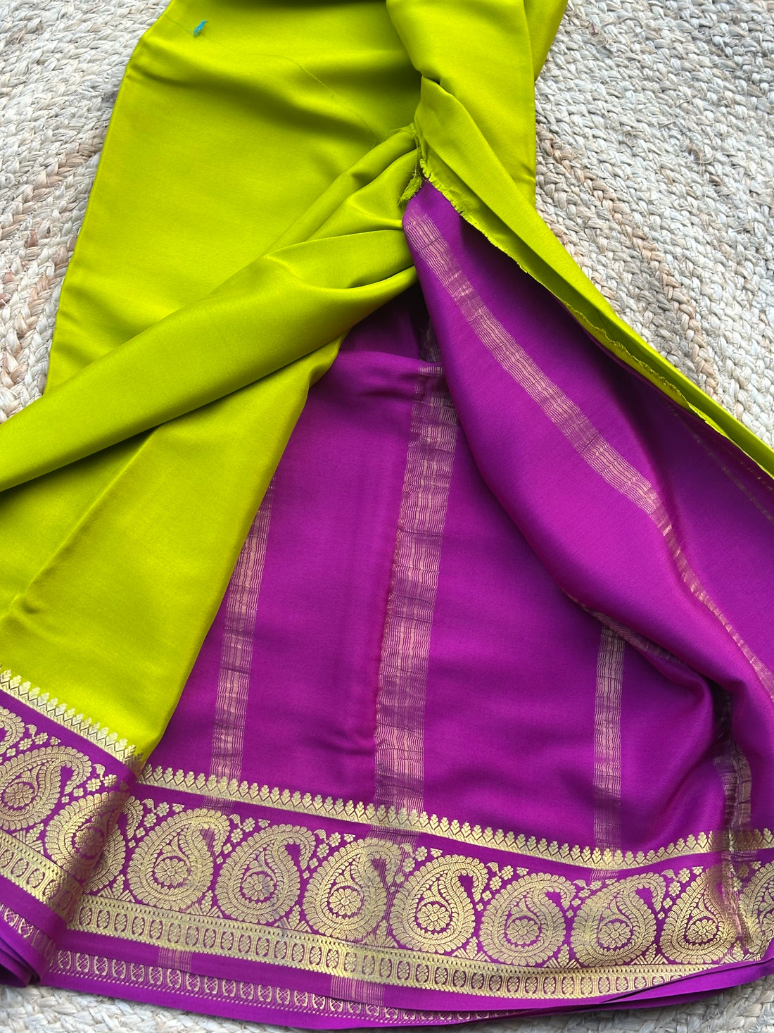 Green with Mejentha pure crepe Mysore Silk sarees 120 gsm