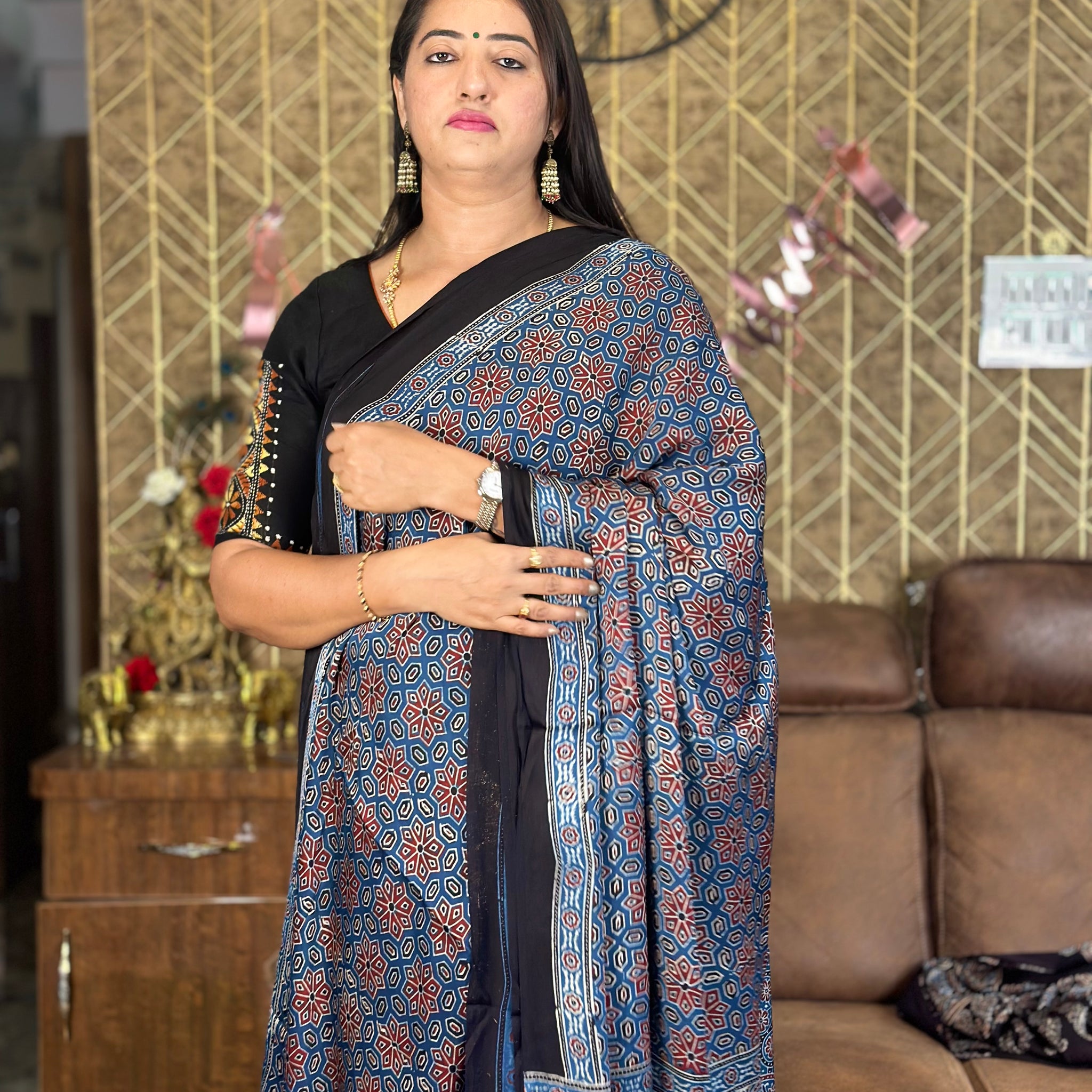 Blue and black Ajrak modal silk