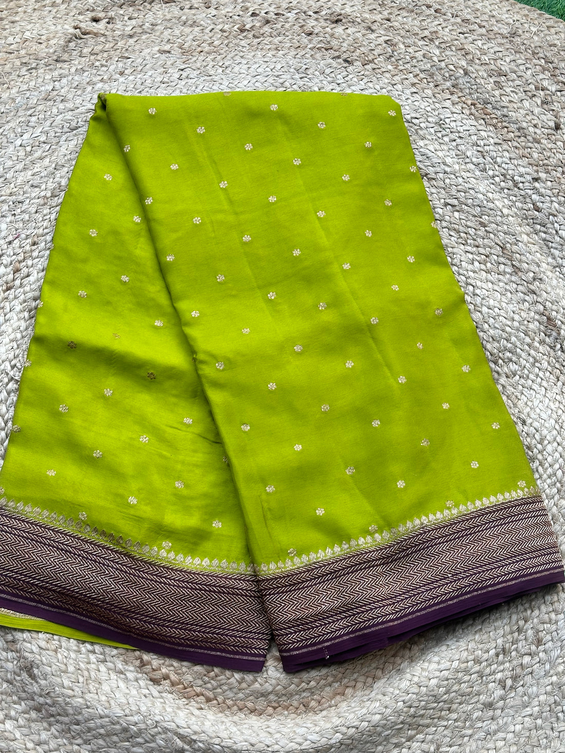 Neon green with purple pure crepe Banaras sarees