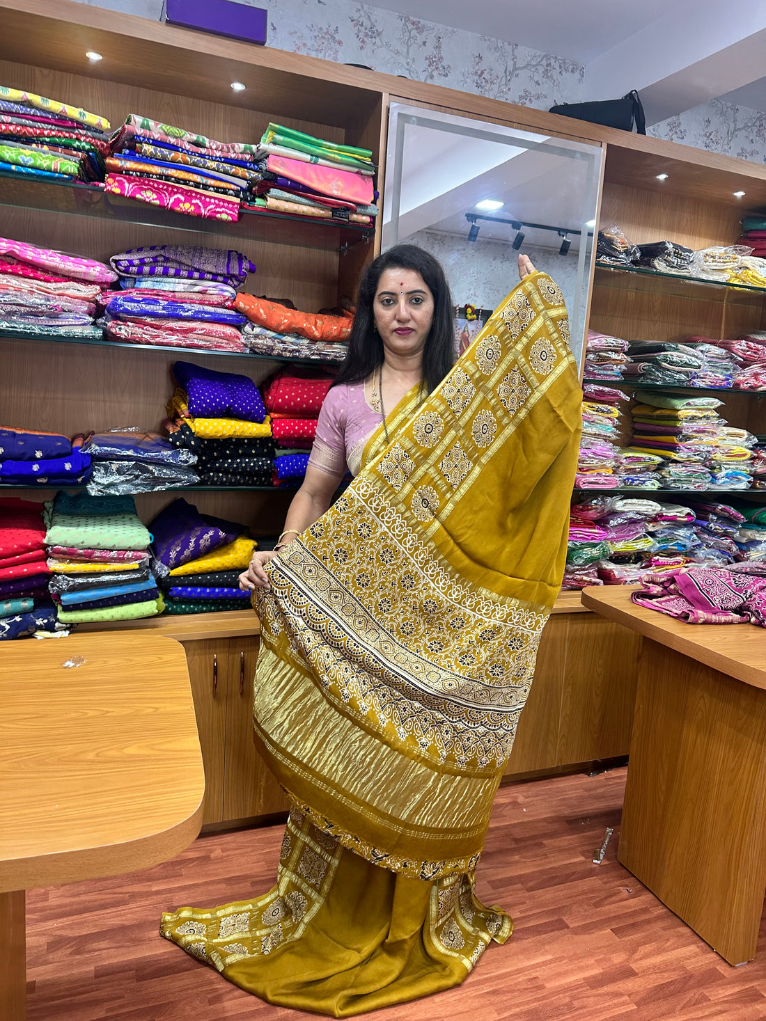 Mustard pure modal silk sarees