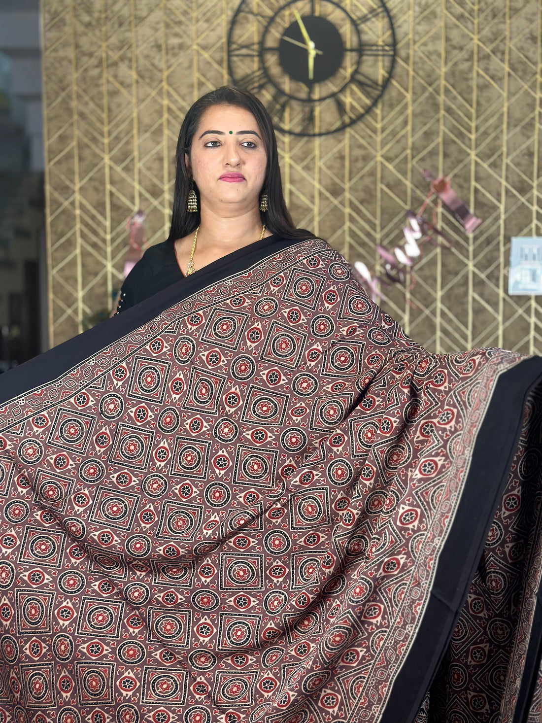 Onion pink with black Ajrak pure modal silk.