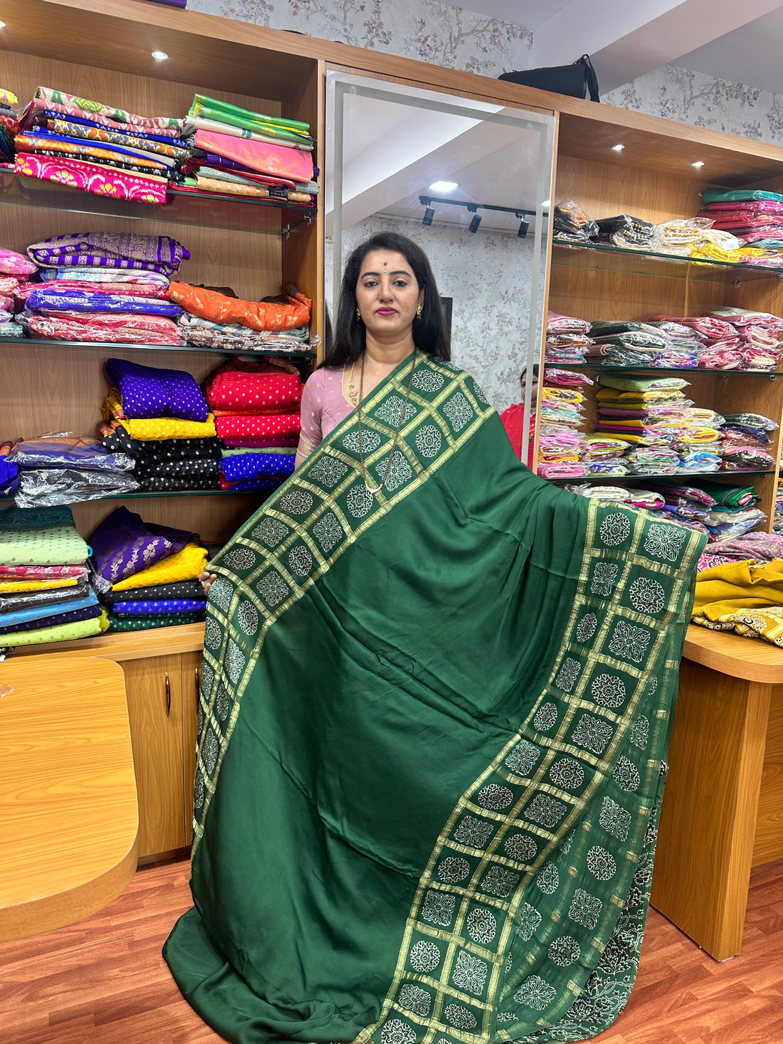Deep green pure modal silk sarees