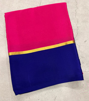 Rani pink contrast border pure Mysore silk crepe saree