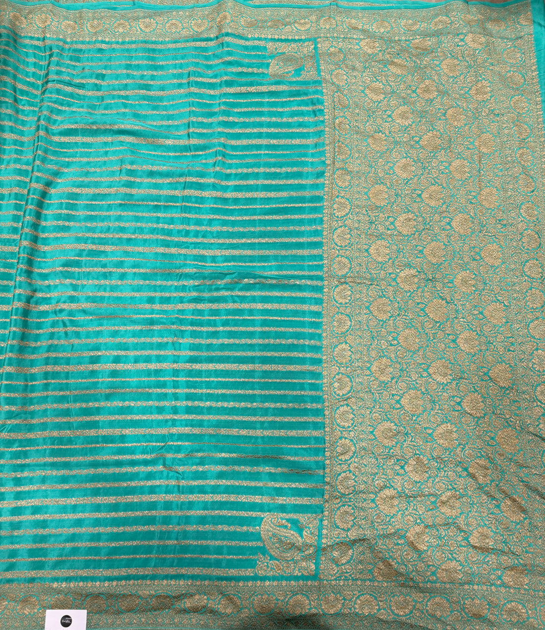 Pastel blue stripes pure benarasi crepe silk saree