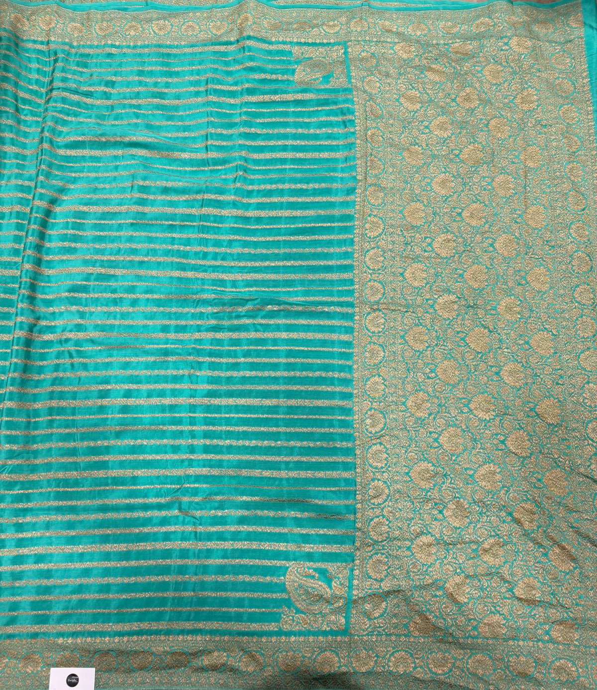 Pastel blue stripes pure benarasi crepe silk saree