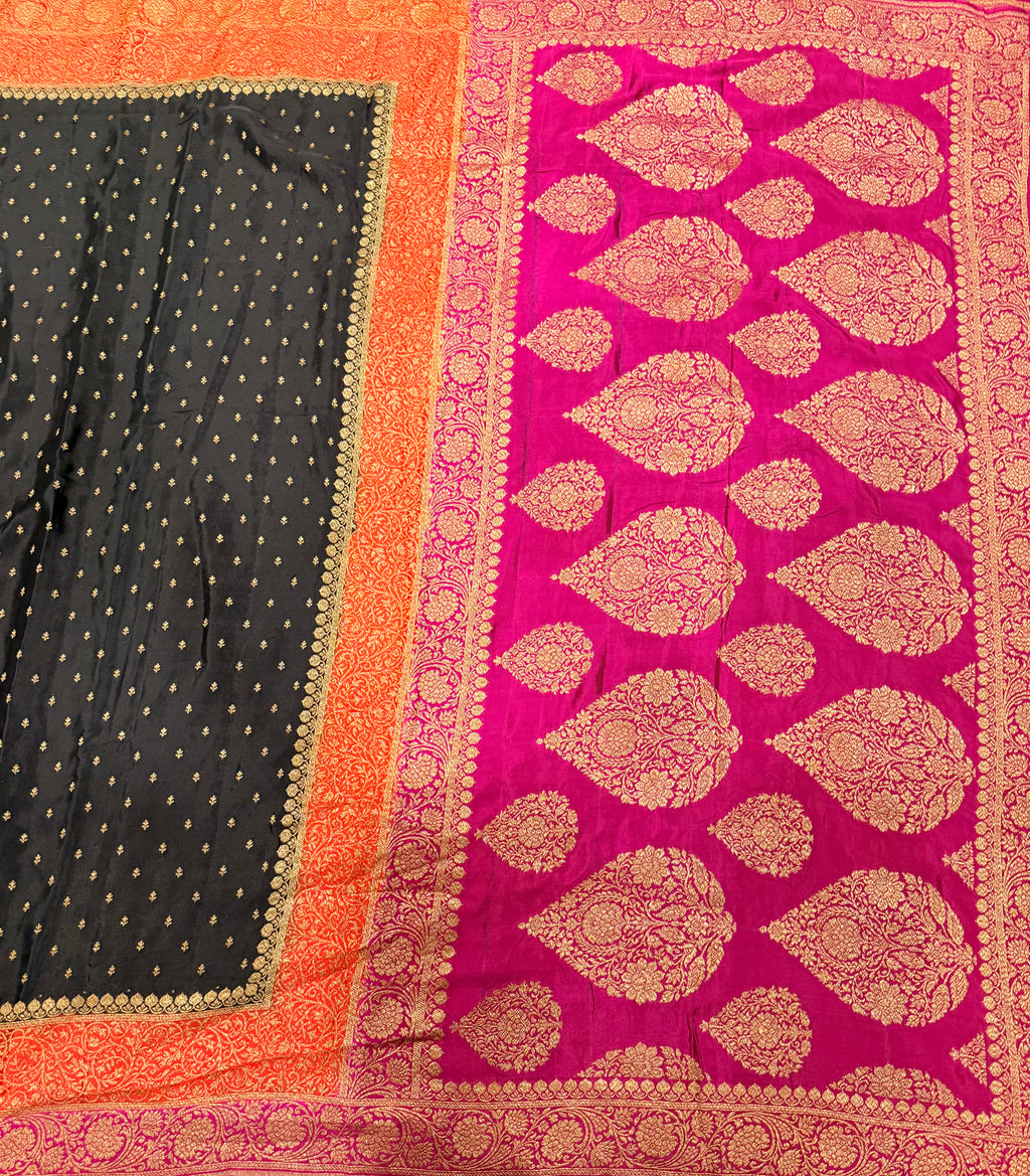 Black 3D pure benarasi crepe silk saree