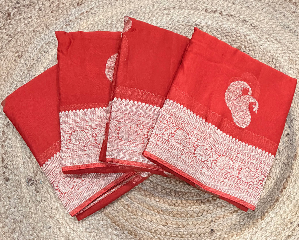 Rust orange mango Butta georgette small border saree