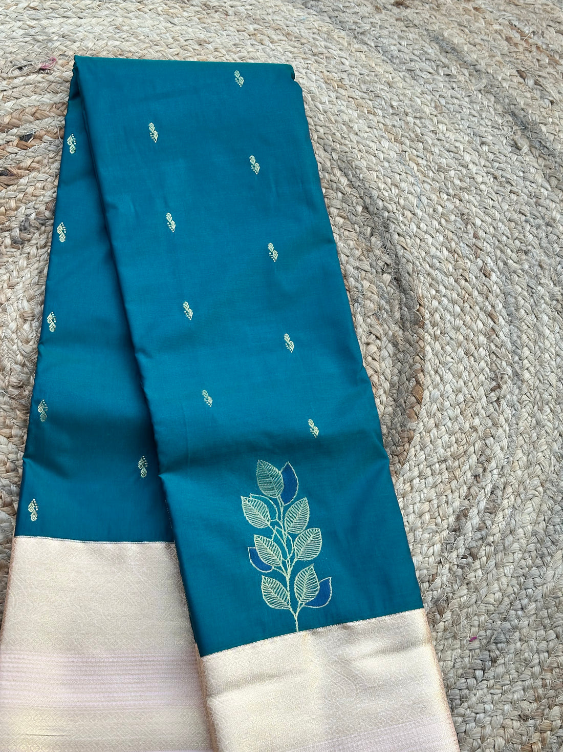 Green and peach semi kanchi sarees