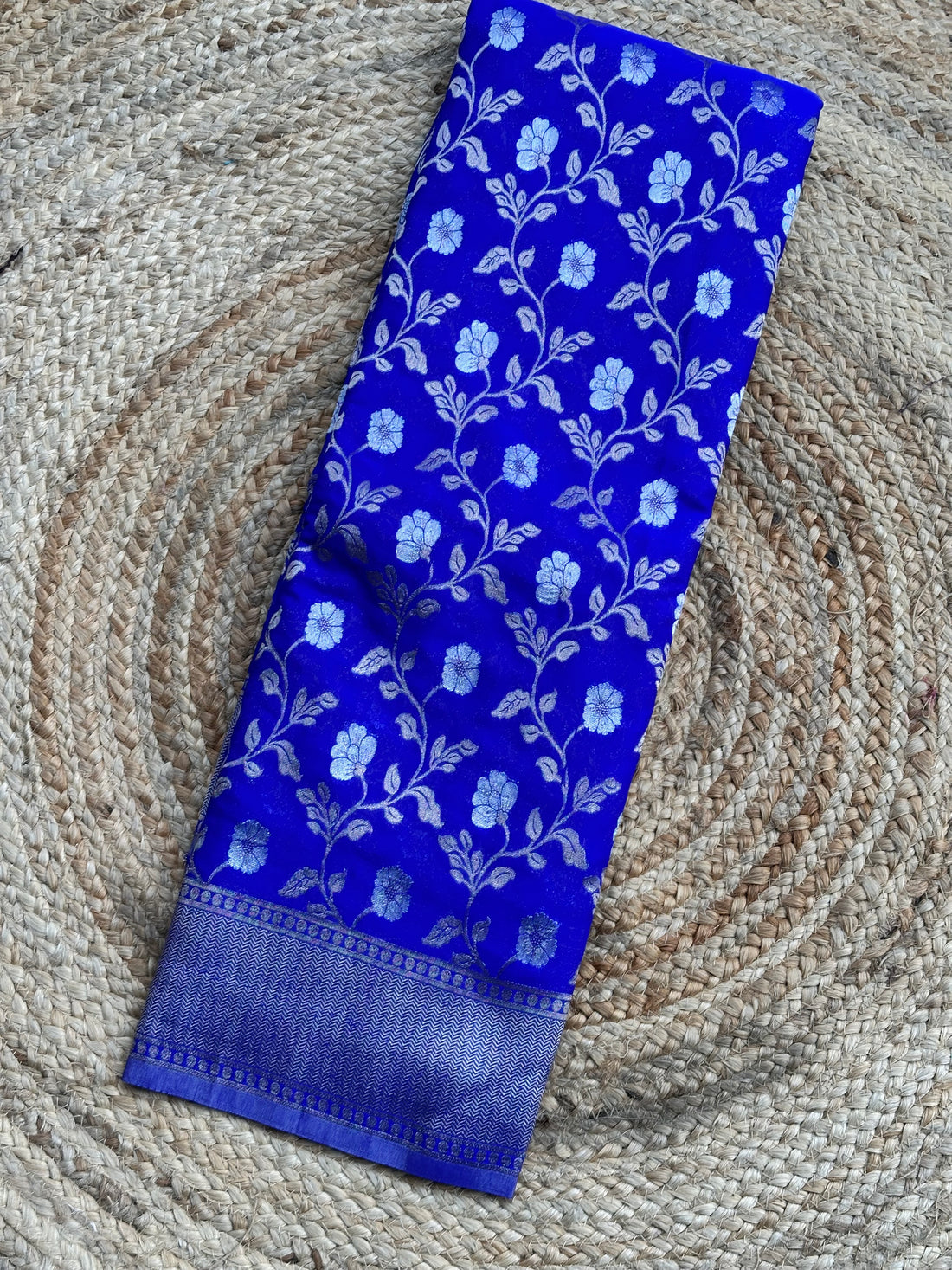 Royal blue designer georgette jaal pattern