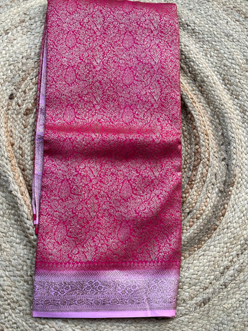 Punk with lotus pink pure brocade crepe Banaras saree