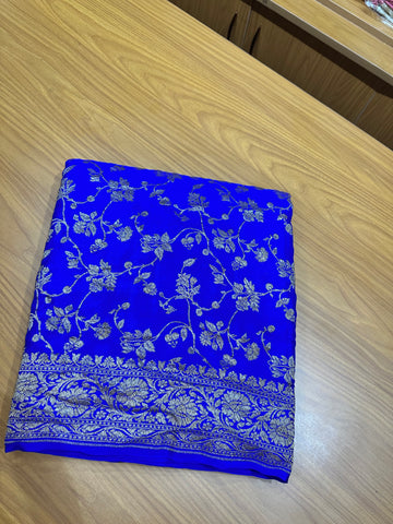 Royal blue jaal pure crepe Banaras silk sarees