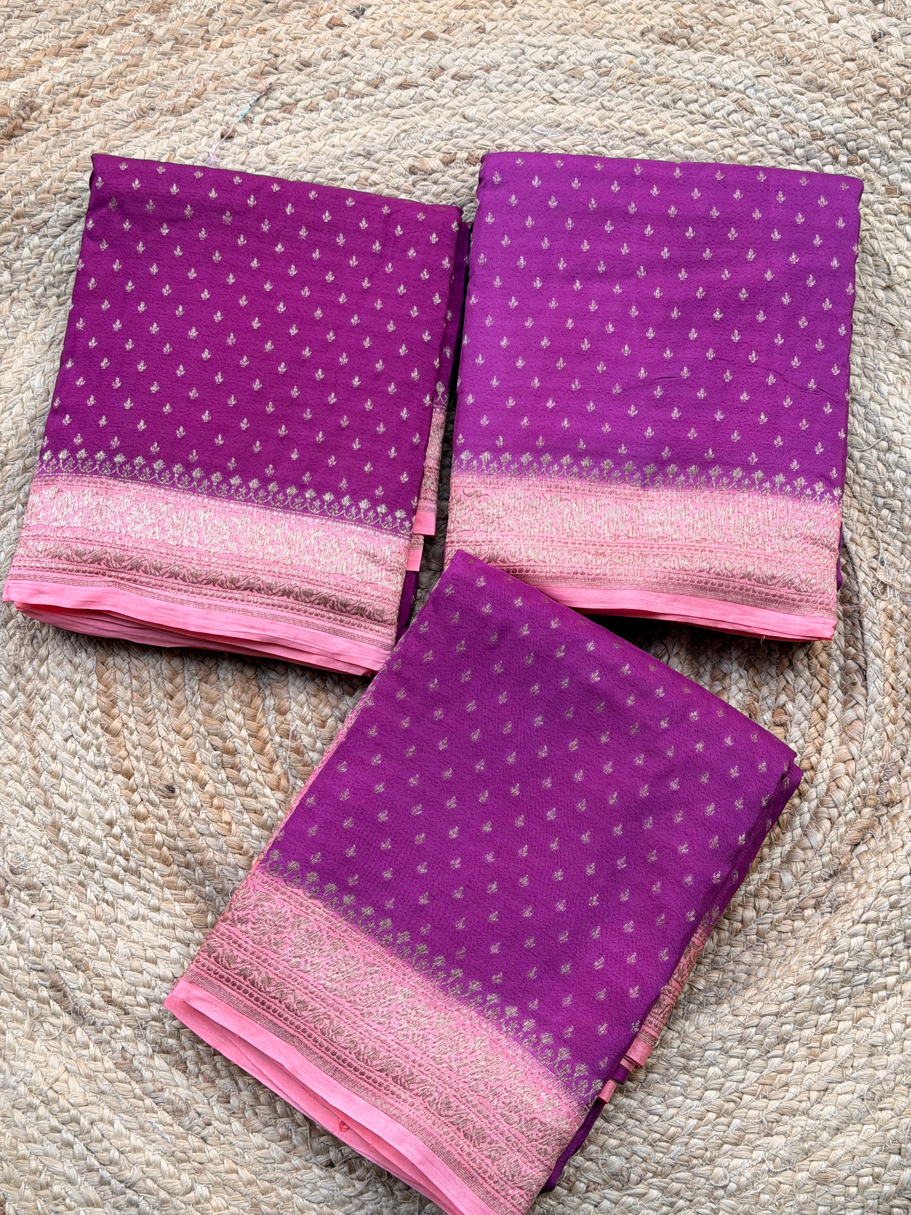 Banaras Pure crepe chiffon pink and peach
